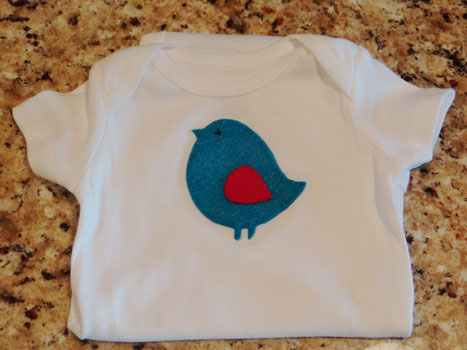 felt blue bird onesie
