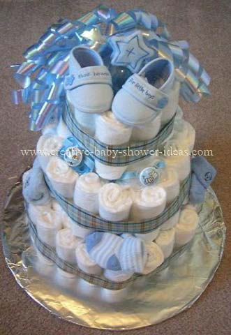 boy diaper cake with blue slippers