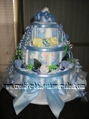 blue boy ribbons diaper cake
