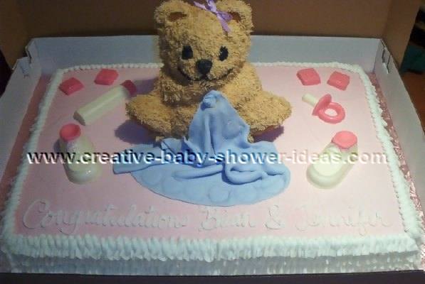 smiling brown teddy bear blanket cake
