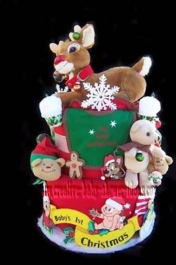 baby's first christmas reindeer diaper cake