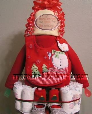christmas baby diaper cake with cute outfit