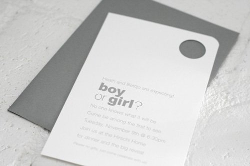 grey and white gender reveal invitation