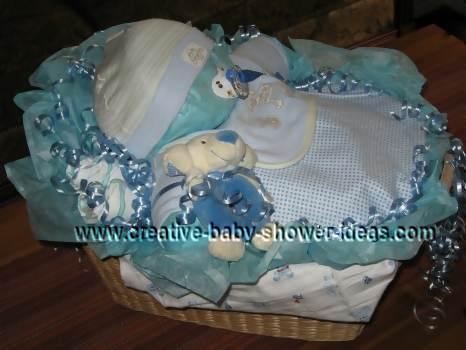 blue diaper baby in basket