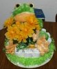 1 tier frog diaper cake with fun green hairy ribbon