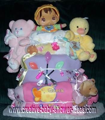 colorful dolls diaper cake