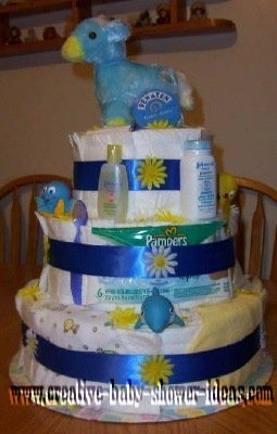 blue and yellow horse diaper cake
