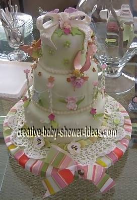 light green fairy garden clothesline cake