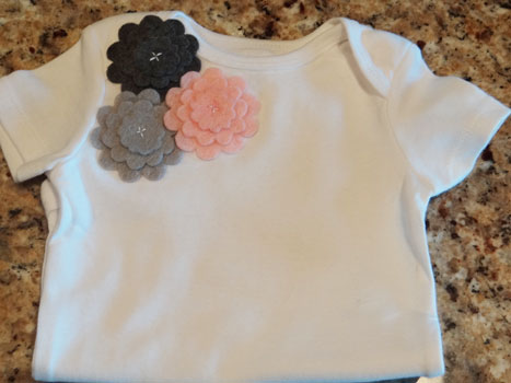 felt pink and grey flowers onesie