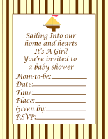 cream and brown striped ship printable baby girl shower invitations