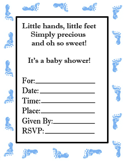 blue boy footprint baby shower invitations