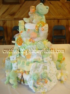 green frog lollipop diaper cake