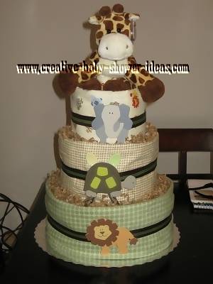 tand and green giraffe diaper cake