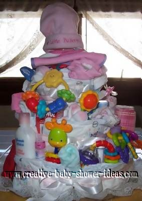 girl diaper cake with little ballerina hat