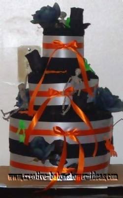 black silver and orange halloween towel cake