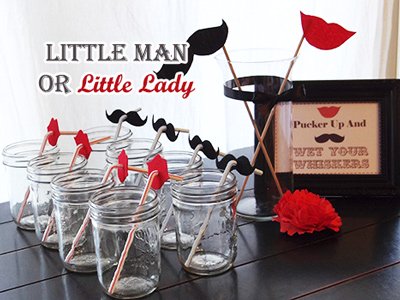 lips and mustaches theme with mason jars