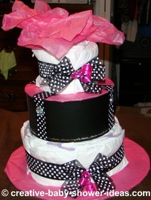 mod pink and black diaper cake