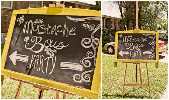 yellow chalkboard sign for mustache gender reveal