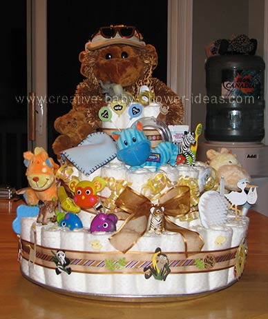 gorilla diaper cake with animal friends