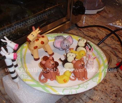 finished gum paste animals for noahs ark cake