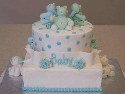 blue teddy bears and polka dot baby cake