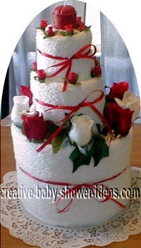 red and white towel cake