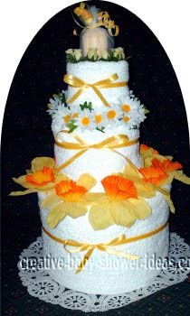 yellow daffodils and daisies towel cake