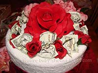 top of wedding cash towel cake