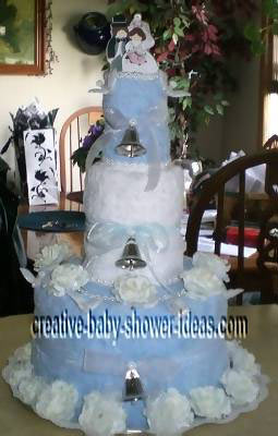 blue wedding bells towel cake