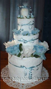 blue and white flowers towel cake