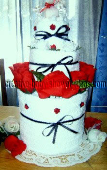 red and white towel cake