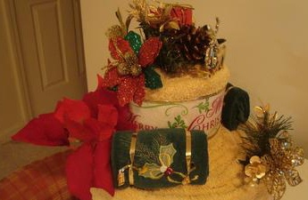closeup of christmas towel cake