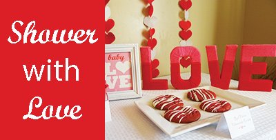 valentine baby shower with yarn letters and heart garland