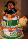 green stripes and monkeys diaper cake