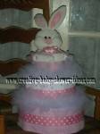 white tulle bunny diaper cake