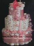 pink and white girl diaper cake with little hearts