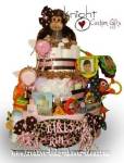 modern pink monkey diaper cake