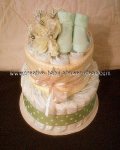 green baby bootie diaper cake
