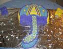 blue purple and yellow umbrella cake