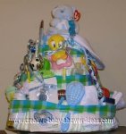 blue plaid bear diaper cake