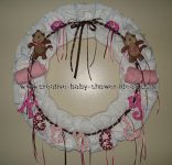 white and pink monkey diaper wreath