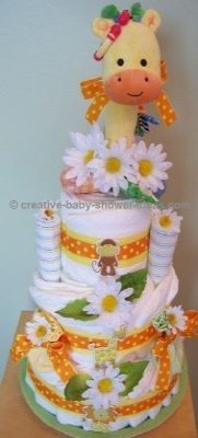 yellow and orange giraffe diaper cake