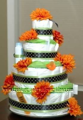 green and orange diaper cake