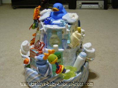 blue duck diaper baby cake