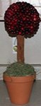 cranberry topiary centerpiece with cinnamon sticks