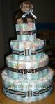 modern blue and brown monkey diaper cake