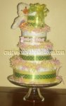 green and yellow polka dot diaper cake