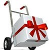 a gift wrapped and ready to go with a dolly