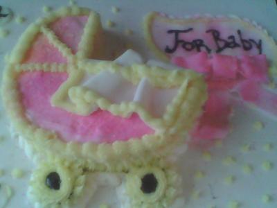Pink and Yellow Baby Stroller cake