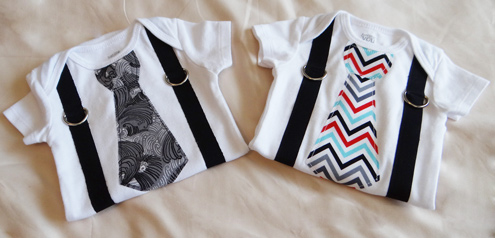 2 baby tie onesies with suspenders